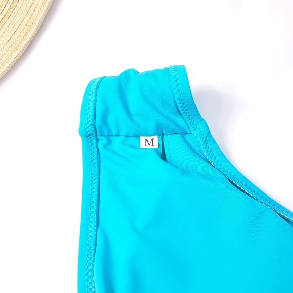 CUPSHE Turquoise Halter O Ring Women's Bikini Set Floral Print Low Rise - Picture 9 of 16